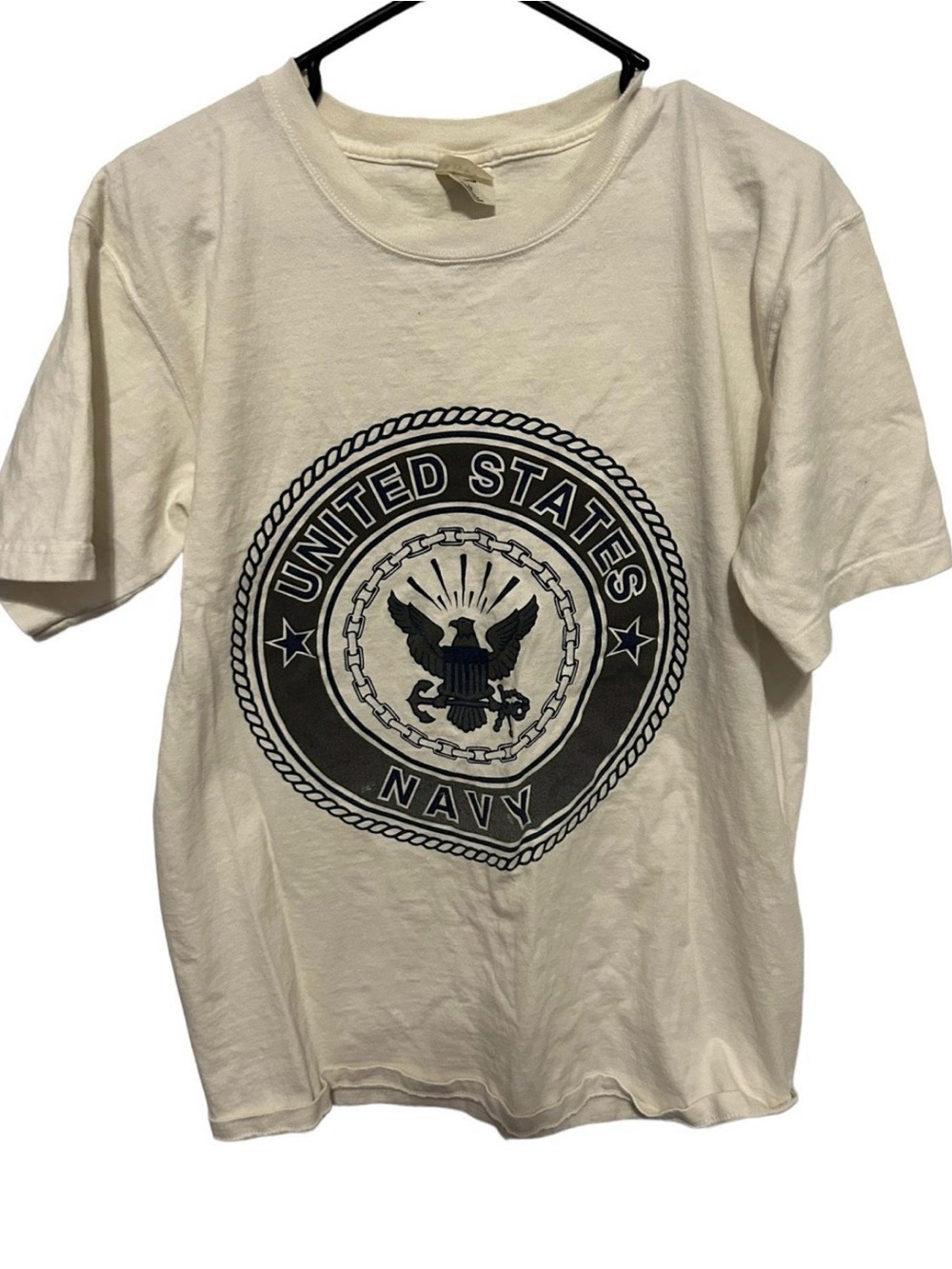 MJ Soffe United States Navy Graphic Crew Neck Tee - Cream & Black size medium